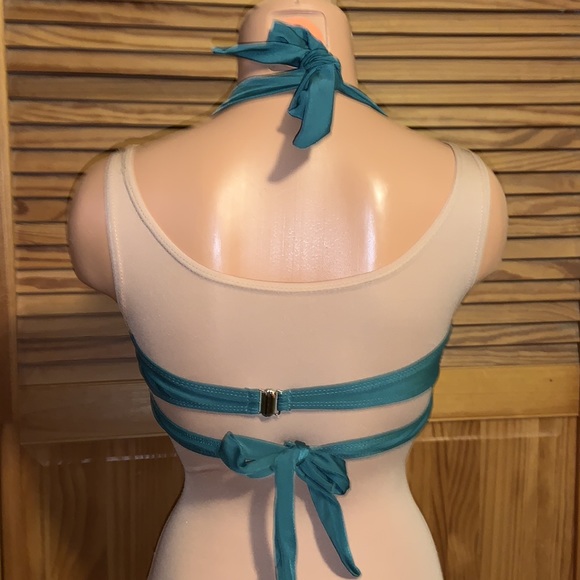 Unbranded bikini top green pinup style with double back strap Asian size 2X US S - Picture 3 of 8